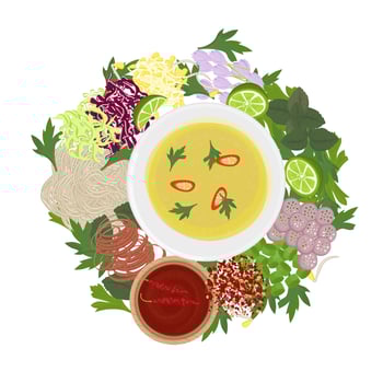 Illustration Logo Clipart Ingredients Num Banh Chok Nom Banh Chok or Khmer Noodles vector