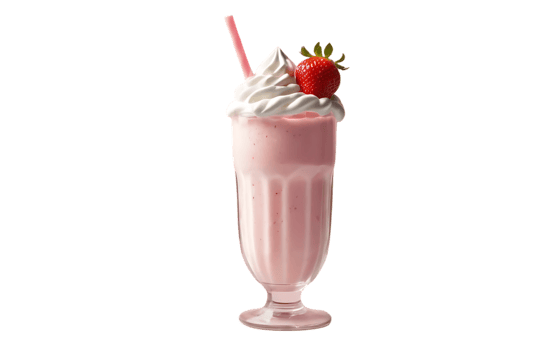 Strawberry Milkshake in Tall Glass with Whipped Cream, Isolated on Transparent Background png