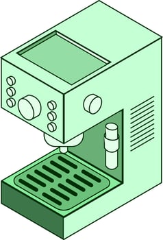 Isometric coffee machine brews delicious coffee, isolated object on white background. vector