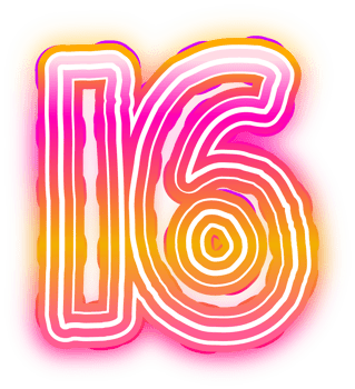 neon sign of the number sixteen on transparent background png
