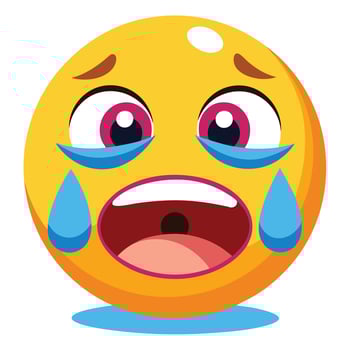 Expressive Sad Crying Emoji Face with Tears in Cartoon Illustration Style vector