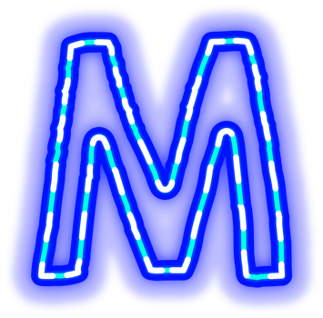 a neon blue letter m on transparent background png