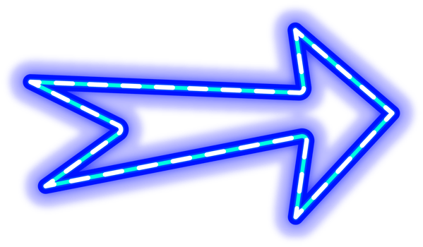 blue neon arrow sign on transparent background png