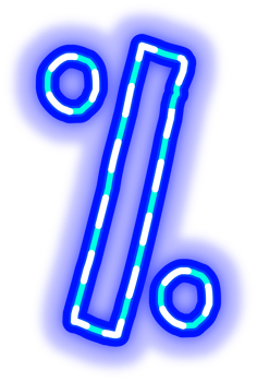 a neon blue percentage sign on a transparent background png