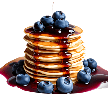 Pancakes with blueberries and syrup isolated on transparent background png