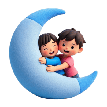 Two children hugging on a blue moon png