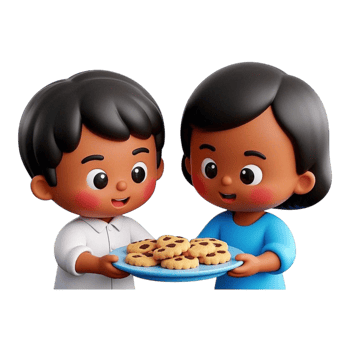 Two children holding a plate of cookies png