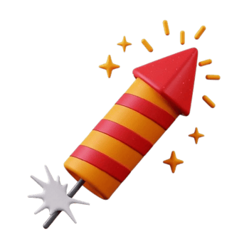 A red and orange firework with stars png