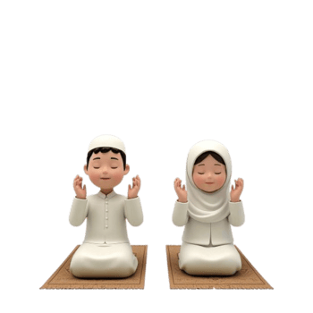 Two figurines of a couple praying in the islamic style png
