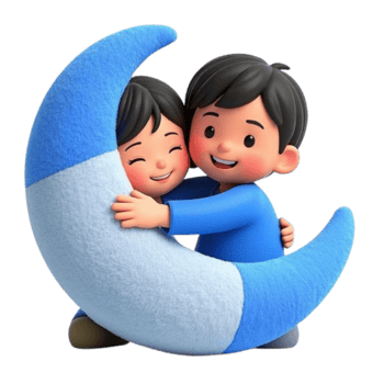 Two children hugging on a blue moon png