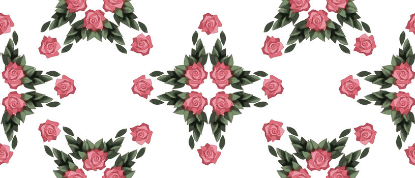 seamless floral pattern with symmetrical pink roses and lush green leaves arranged in a geometric style fit for fabric prints, wallpaper, gift wrapping, and home decor png