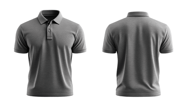 Gray polo shirt with classic design, featuring collar and buttons, suitable for casual png
