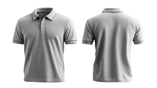 plain gray polo shirt displayed from front and back views, showcasing its simple design and fabric texture png