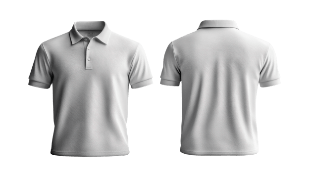 White polo shirt, front and back view, casual wear, plain design, short sleeves, comfortable fabric, versatile style png