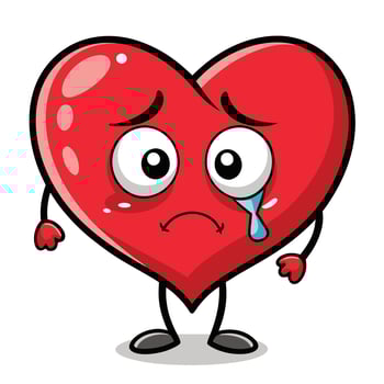 Crying Heart Illustration A Heartbroken Cartoon Character with Big Eyes and a Cracked Surface vector