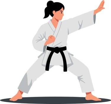 Karate practitioner demonstrating a strong stance in a minimalistic style showcasing focus and discipline in art vector