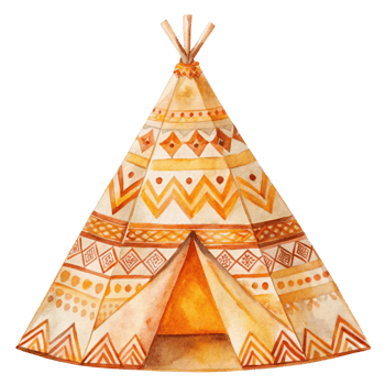 Watercolor teepee with a brown and orange pattern png