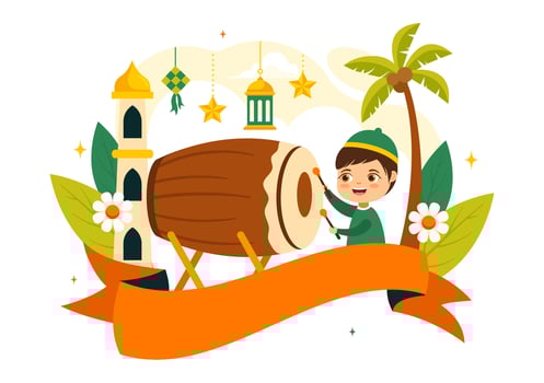 Muslim Community Eid Al-Fitr Mubarak Celebration Illustration vector