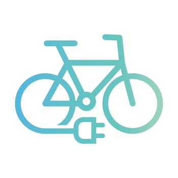 Eco electric bicycle, e-bike charge sign. Electric plug, bike battery charger. vector