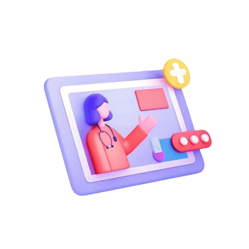 Virtual healthcare consultation with a doctor on screen. png