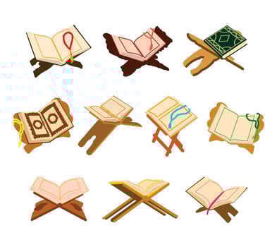 Set of Holy Quran Prayer Book on Desk for Islamic-theme Decoration vector