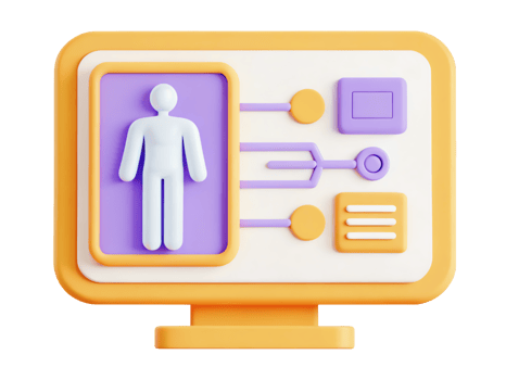 3D illustration of a computer displaying user interface concepts. png
