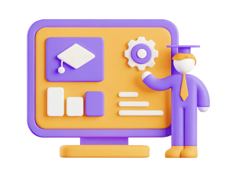 A 3D illustration of a graduate presenting digital data. png
