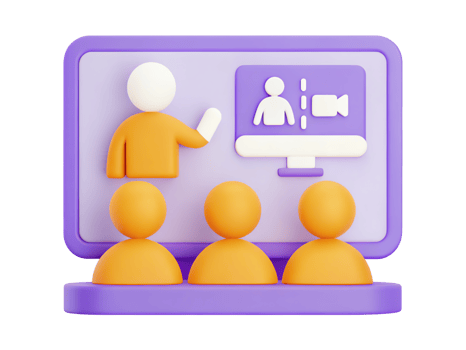 3D illustration of a virtual meeting with colorful figures. png