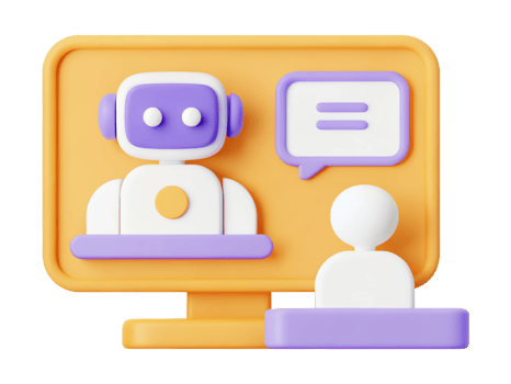 A colorful illustration of a chat between a human and a robot. png