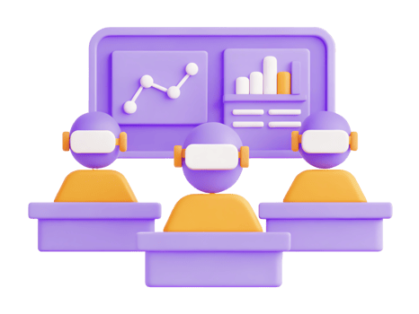 Virtual meeting with participants using headsets and statistics. png