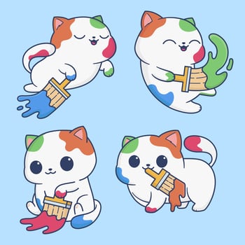 Happy cats play with paint brush cartoon vector