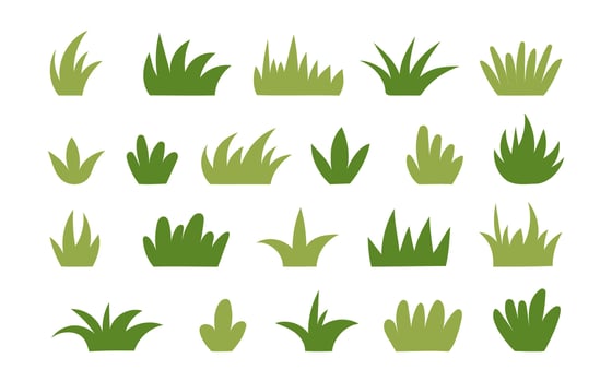 Set of green grass elements isolated on white. Concept of nature, ecology, environment. vector