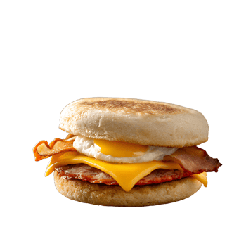 A breakfast sandwich with bacon, cheese and an egg png