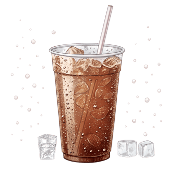 A glass of cola with ice cubes and straw png