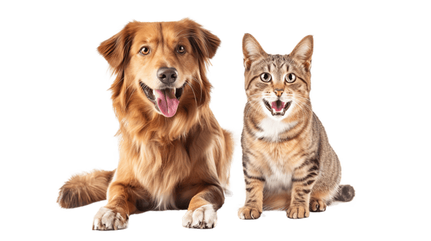 Smiling Cat and Dog Companions Isolated on Transparent png