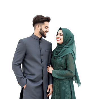 A couple in green clothing posing for a photo png