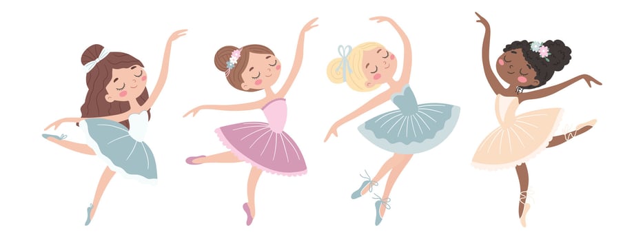 Collection of cute little ballerinas in different poses. Cute illustration in children's style. illustration. vector