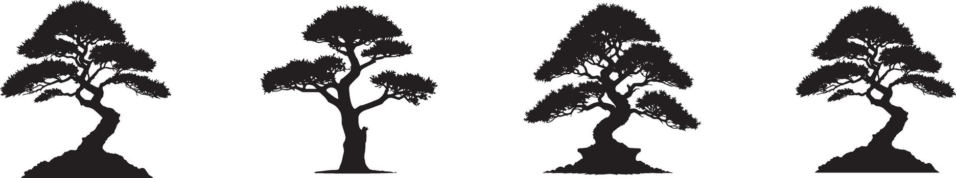 Bonsai black tree silhouette, isolated on white background vector