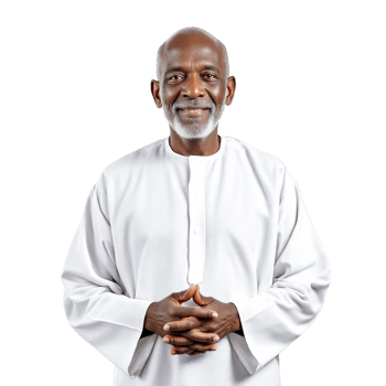 An older man in a white shirt standing with his hands crossed png