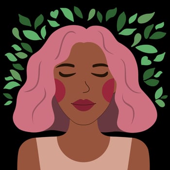 Self-care, Self-love, Mental health, Harmony. Flat illustration for World mental health day awareness. Happy woman face, lady feels healthy, calm, relax vector