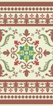 Elaborate Classy Traditional Victorian Era Pattern Design with Hand Drawn Scroll Ornament Luxurious Mocha Mousse Element on Pale Green Background Elegance Seamless Border Pattern Silk Lace Embroidery vector