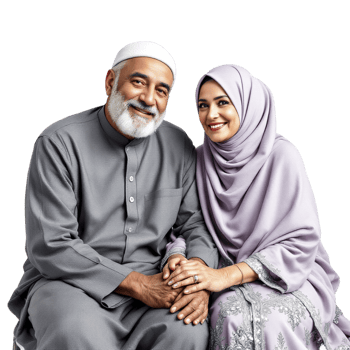 An older muslim man and woman sitting together png