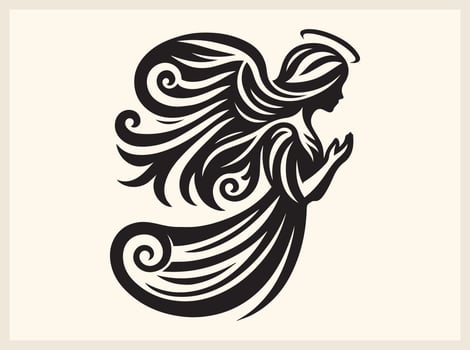 Angel Silhouette with Glowing Halo and Spread Wings vector