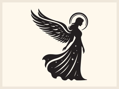 Divine Angel Silhouette with Majestic Wings and Heavenly Presence vector