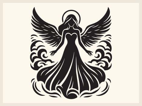 Elegant Angel Silhouette with Large Flowing Wings vector
