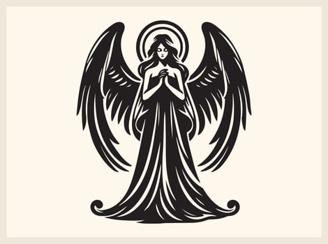 Angel Silhouette with Halo and Open Wings vector