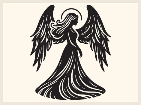Black Angel Silhouette with Divine Presence vector