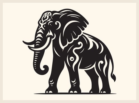 African Elephant Silhouette with Large Tusks vector