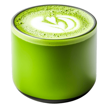 Vibrant Green Matcha Latte in Smooth Round Cup with Heart Design png
