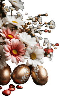 Easter eggs and flowers on a black background png